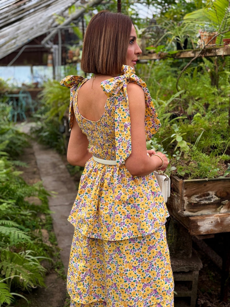 Drew Tiered Midi Dress (Sunny Hunny) by Buddy Love - theClothesRak