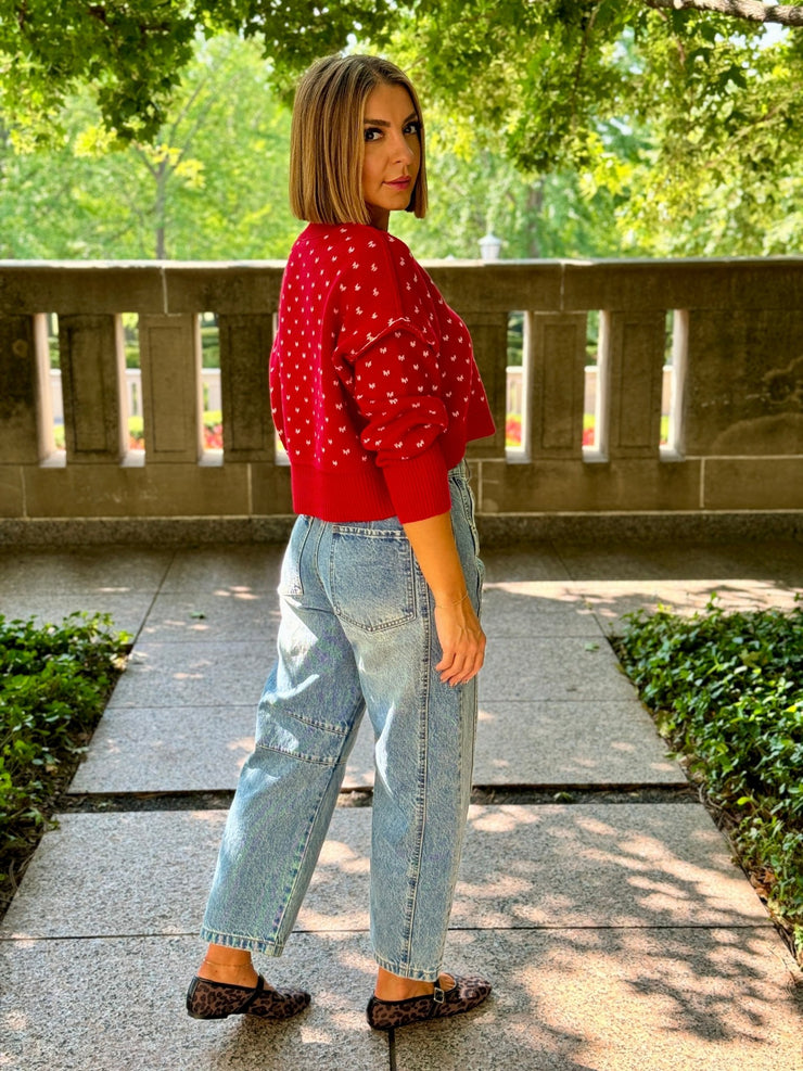 Easy Street Patterned Crop Pullover (Cherry Combo) by Free People - theClothesRak