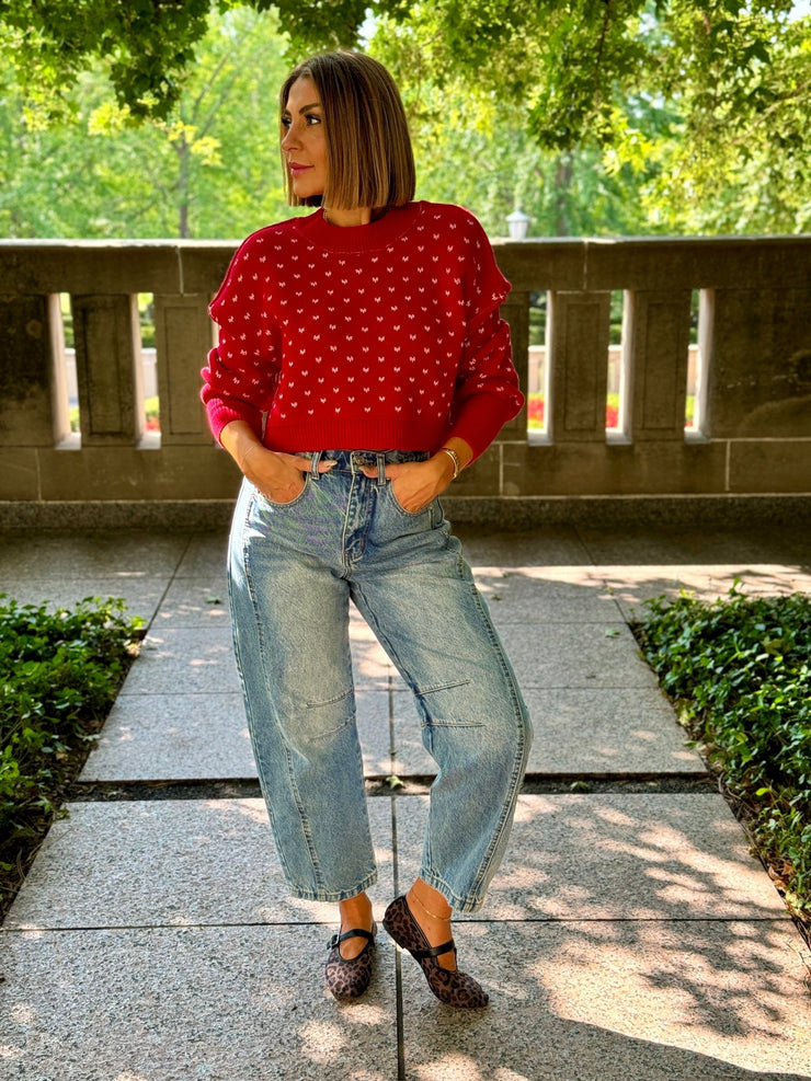 Easy Street Patterned Crop Pullover (Cherry Combo) by Free People - theClothesRak