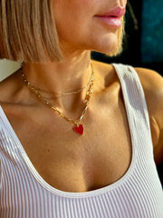 Enamel Heart Necklace (Red) - theClothesRak