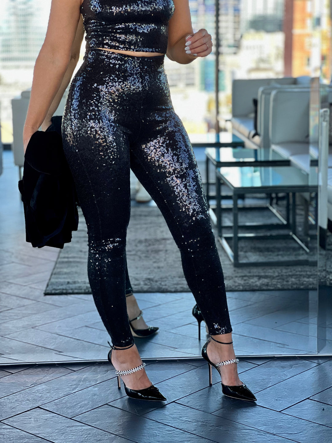 Black sequin tights best sale